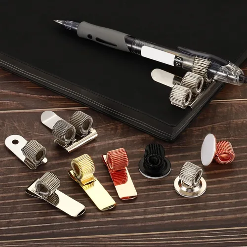 Vista 6 de PATIKIL Clips para bolígrafos, 3 unidades, de metal, vertical, portátil, de un solo resorte, organizador de lápices para oficina, negocios, Dorado