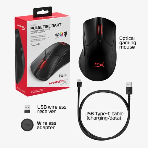 Vista 8 de HyperX Pulsefire Dart - Mouse inalámbrico RGB para juegos personalización controlada por software 6 botones programables batería de carga Qi hasta