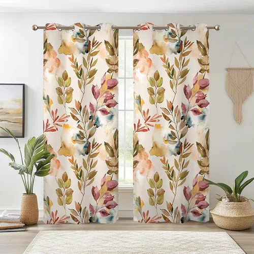 Vista 9 de Renaiss Cortinas opacas botánicas florales para ventana de dormitorio, con ojales, aislamiento térmico, para cocina, juego de 2 paneles de 29