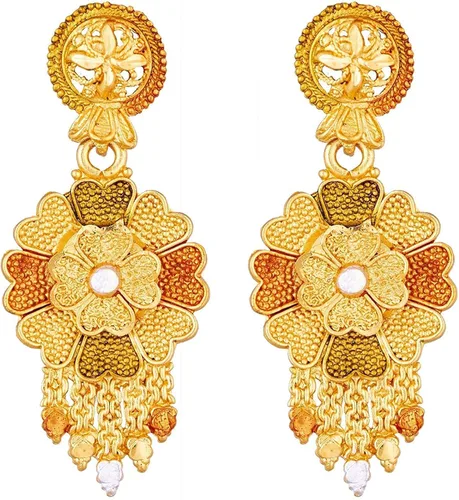 Vista 5 de Meenkari - Juego de joyas de estilo tradicional chapado en oro de 0.04oz para mujer, colección india, Sin gemas.