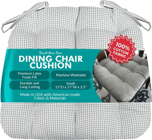 Vista 45 de Barnett Home Decor Ticking Stripe Berlin Blue - Almohadilla para silla de comedor con lazos, tamaño mediano 18, relleno de espuma de látex, lavable