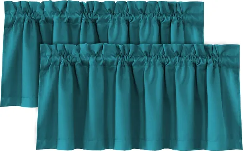 Vista 21 de H.VERSAILTEX Cenefas de cortina 100% opacas para ventanas, 2 paneles con aislamiento térmico, bolsillo para barra, pequeña cenefa corta para cocina