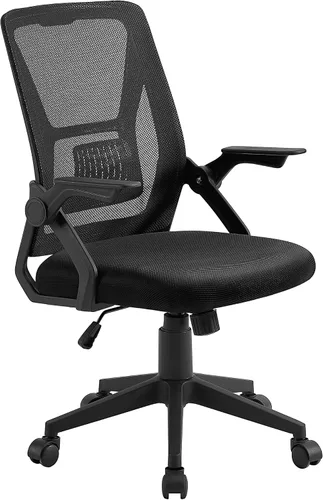 Vista 8 de VECELO Silla de oficina ergonómica giratoria de respaldo medio con brazos ajustables, soporte lumbar de malla para trabajo de computadora
