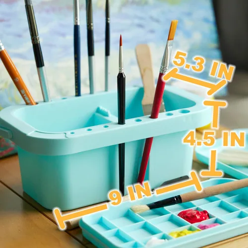 Vista 7 de SEVENY Limpiador de pinceles, soporte y organizador con paleta, azul Bandejas y Enjuagador Incluido, Para Pintura Acrílica, Para Pinturas De