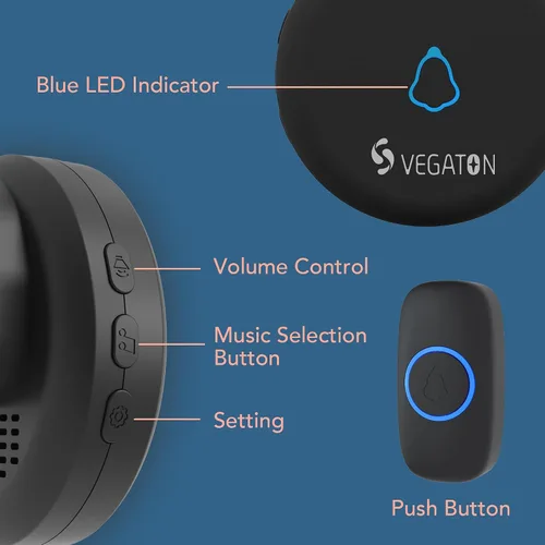 Vista 3 de Kits de timbre inalámbrico con nivel de impermeabilidad IP55, rango de 500 pies, 5 niveles de volumen con 32 timbres de puerta, flash LED