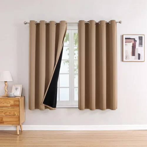 Vista 73 de ChrisDowa Cortinas 100% opacas de 63 pulgadas de largo para dormitorio con forro negro, 2 capas gruesas totalmente opacas con aislamiento térmico