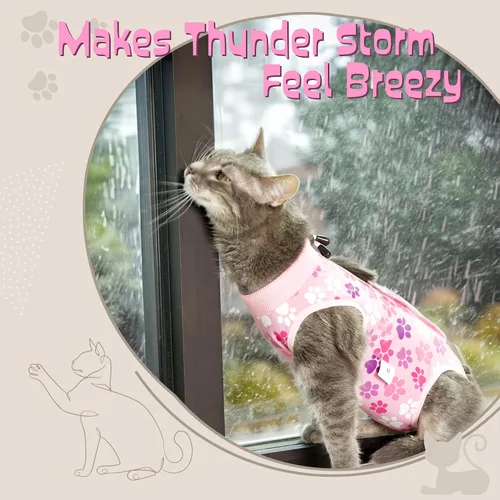 Vista 12 de Traje de recuperación para gatos: Traje de poscirugía azul suave para gatos con diseño de huella de pata - Traje de recuperación elástico