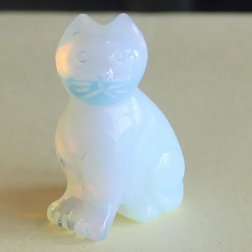 Vista 4 de Figura de gato de cristal mixta tallada a mano de 1.6 pulgadas talla de animal (opalito blanco)
