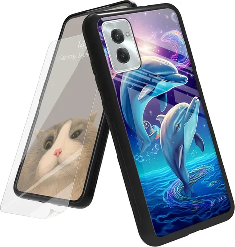 Vista 67 de Funda para Motorola Moto G Play 4G 2024 con protector de pantalla, parte trasera de vidrio templado + funda de silicona suave TPU absorción