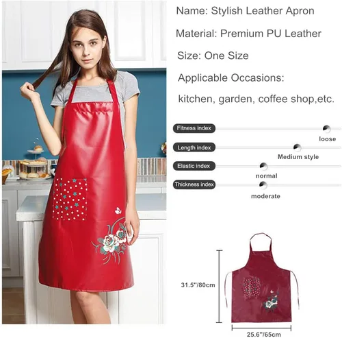Vista 2 de Aceite de cocina de PU y delantales impermeables para mujeres con bolsillo para cocinar y lavar