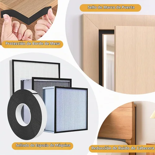 Vista 5 de Cinta de sellado de espuma EVA, 1 pulgada de ancho x 1/4 pulgada de grosor, cinta adhesiva para puertas y ventanas, bloqueador de corrientes de Negro
