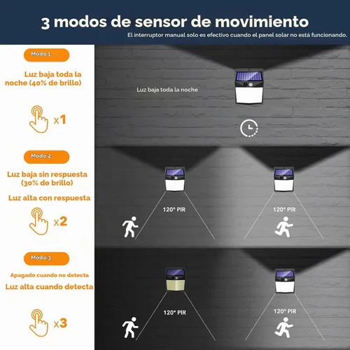 Vista 5 de Luces solares para exteriores con sensor de movimiento - Lámparas solares con detector de movimiento para exteriores, 238 LED con iluminación