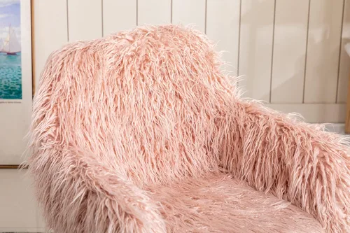 Vista 8 de Silla de escritorio de piel sintética con ruedas, moderna silla de tocador de maquillaje peluda para niñas y mujeres, sillas de escritorio tapizadas