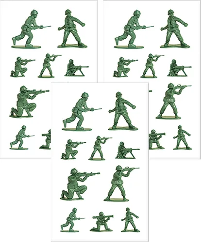 Vista 4 de Playhouse 3 paquetes de tres medias hojas de calcomanías perforadas para manualidades, comercio y colección, Green Army Men