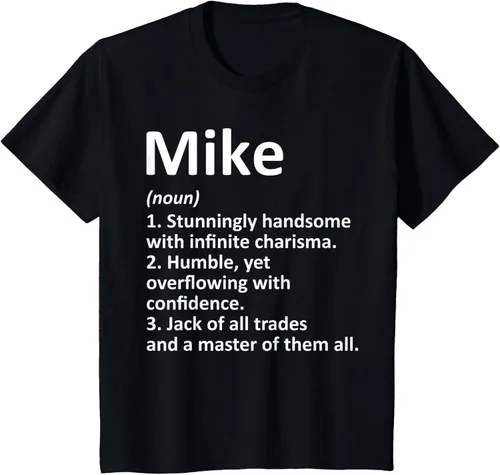 Vista 40 de MIKE Definition - Camiseta divertida para regalo de cumpleaños con nombre personalizado, Negro, S