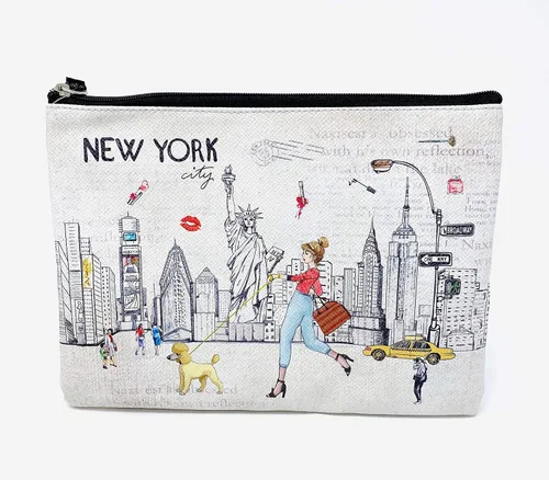 Vista 2 de Bolso grande de la mano del bolso del maquillaje del bolso de la cremallera del recuerdo de Nueva York para niñas y mujeres, JP-330133A, Bolso