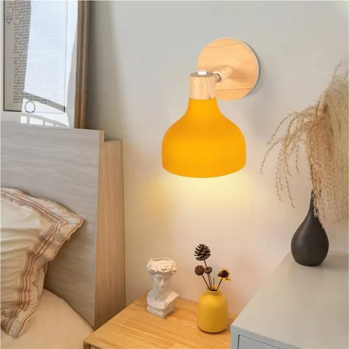 Vista 2 de Scandinavian Retro Dimmable E27 Wall Lamp for Bedroom Living Room Hallway Kitchen Indoor Lighting(Amarillo,1 Pieza)