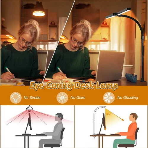 Vista 5 de Lámpara de escritorio LED para oficina, dormitorio, hogar - Luz de escritorio para cuidar los ojos con temporizador, control remoto, lámpara de mesa