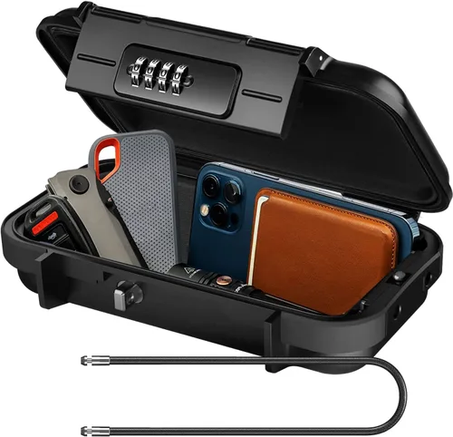 Vista 9 de Caja de cerradura de llave con combinación de 4 dígitos, caja fuerte portátil con cable extraíble, caja de almacenamiento de llaves impermeable
