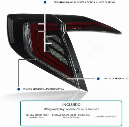 Vista 3 de SPEC-D TUNING Luces traseras brillantes de humo negro con barras LED rojas, señal de giro LED secuencial y animación de inicio compatible con Honda
