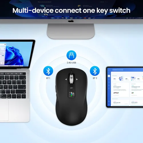 Vista 6 de Ratón Bluetooth inalámbrico, multimodo de 3 dispositivos (USB + 2 Bluetooth), rueda de desplazamiento de metal de 4 vías, DPI ajustable, clic