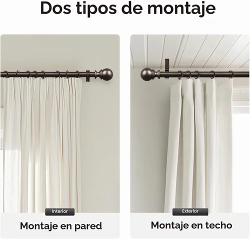 Vista 8 de Zeerobee Barras de cortina ajustables de 1 pulgada, 32-48 pulgadas, bronce Bronce antiguo