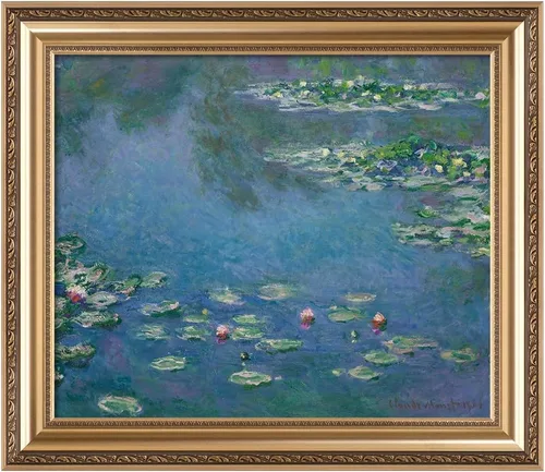 Vista 73 de IPIC - Reproducción artística de los lirios de agua de Claude Monet 1906, impresiones giclée coinciden con el marco dorado clásico, arte de pared