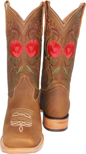 Vista 4 de Bota vaquera vaquera bordada de cuero para mujer