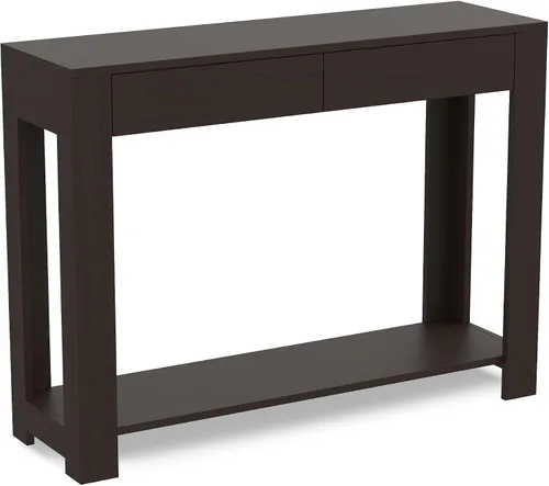 Vista 6 de Safdie & Co. - Mesa consola de color gris pardo oscuro con estante, mesa de pasillo rectangular con cajones, uso como mesa de entrada, escritorio