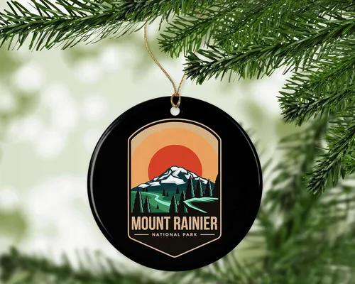 Vista 2 de Adorno de Parque Nacional Monte Rainier – Regalo del Parque Nacional Mount Rainier – Adorno de Navidad Mount Rainier – Decoración del Parque