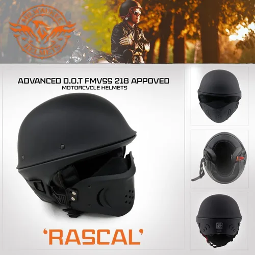 Vista 4 de Milwaukee Helmets MPH9831DOT Rascal - Casco de motocicleta 2 en 1 de cara abierta 3/4, negro brillante, para hombres y mujeres, talla S