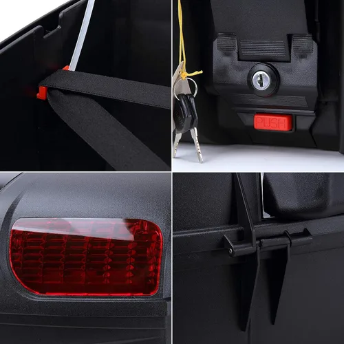Vista 6 de AUTOINBOX caja universal para parte trasera de motocicleta Tronco, espacio de equipaje, 47 L dura con piezas de montaje, color negro