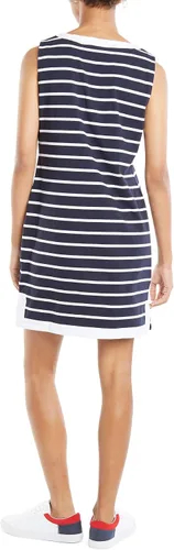 Vista 3 de Nautica Vestido tipo polo de algodón elástico con cuello en V y rayas bretonas para mujer