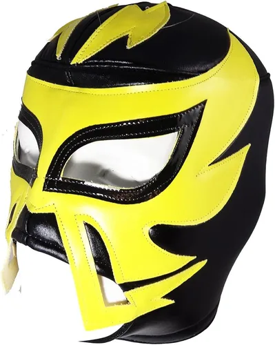 Vista 2 de Rayman - Máscara de lucha libre para adultos, color negro y amarillo, Negro, Amarillo