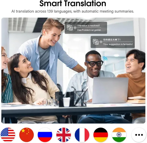Vista 4 de Gafas inteligentes con cámara 4K, traducción AI de 139 lúmenes, reconocimiento de objetos ChatGPT, audio de oído abierto y llamadas BT, lentes Negro