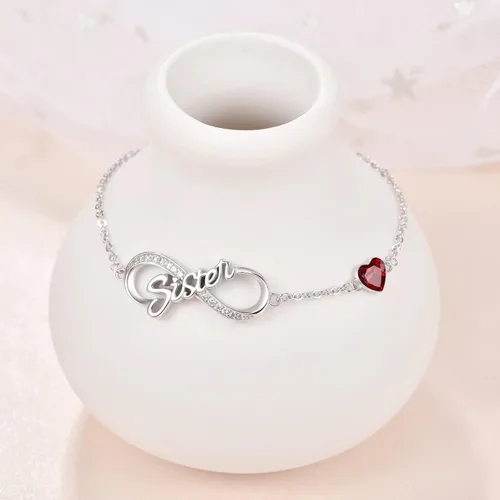 Vista 6 de Palpitate Pulsera Sister Infinity de plata de ley para mujer, joyería con piedra natal