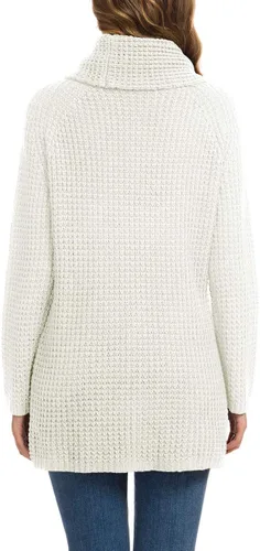 Vista 4 de GRECERELLE - Suéter de color sólido y con botones gruesos para mujer suéter de punto con cuello alto y dobladillo asimétrico