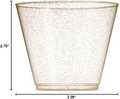 Vista 6 de 100 vasos de plástico con purpurina – Vasos de plástico transparente de 9 onzas – Vasos de purpurina dorada desechables para bodas y fiestas