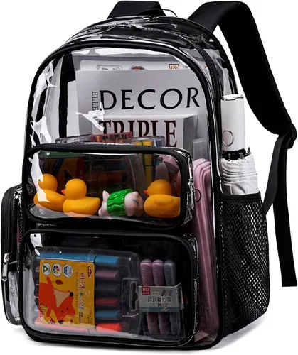 Vista 86 de CAMTOP Mochila transparente resistente y transparente para estudiantes, escuela, trabajo, festival, viajes, deportes, Beige, Mediana, Camtop Mochila