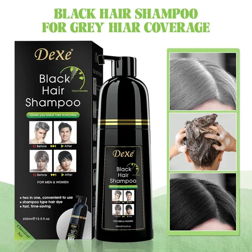 Vista 2 de Vedora Champú instantáneo para cabello negro, 13.5 fl oz, champú semipermanente DeXe negro tinte para cabello natural, dura 30 días, fórmula