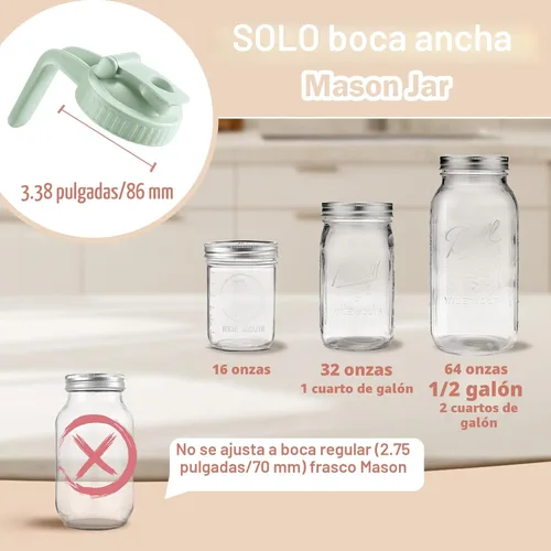 Vista 5 de Paquete de 2 tapas para frascos Mason de boca ancha en forma de V con asa, tapa con pico vertedor para frasco Mason con tapa abatible extendida