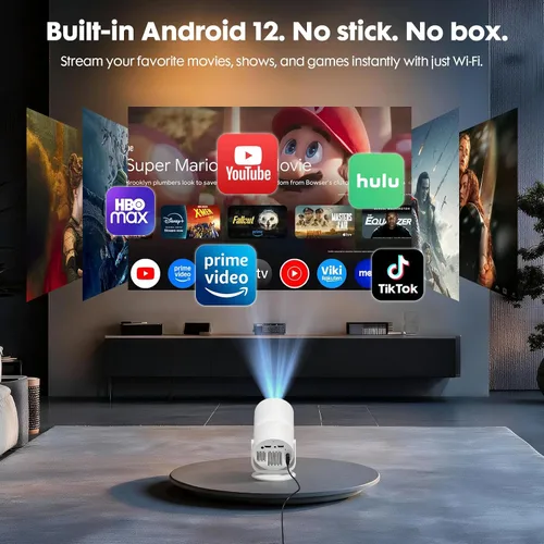 Vista 10 de Mini proyector con Android 12 y aplicaciones integradas, WiFi y Bluetooth color1