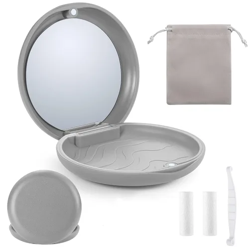 Vista 8 de Kit de estuche de retención negro mate premium con espejo, funda Invisalign con 2 piezas de masticables, herramienta de extracción de alineador