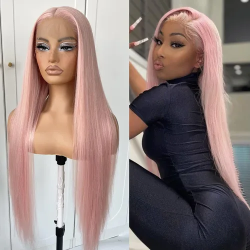 Vista 5 de Mezcla de encaje frontal sintético peluca mitad negro mitad blanco #1001 para mujeres sin pegamento largo recto pelucas de pelo sintético parte
