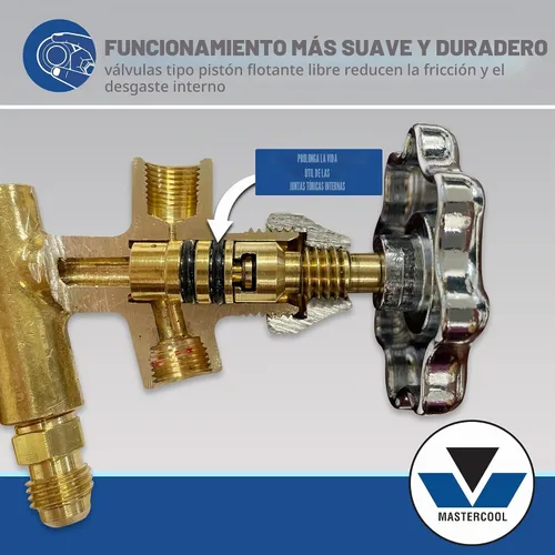 Vista 4 de Mastercool 59136 R22/R404A Juego de manómetros de latón de 2 vías
