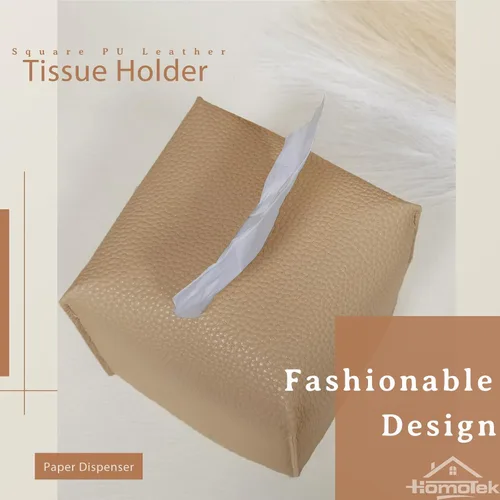 Vista 3 de HOMOTEK Paquete de 2 fundas para caja de pañuelos, soporte cuadrado de piel sintética, organizador de papel decorativo para baño, mesitas de noche