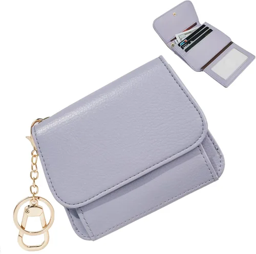 Vista 22 de Cartera pequeña para mujer, con bloqueo RFID, delgada y bolsillo para monedas, tarjetero plegable para tarjetas de crédito con ventana