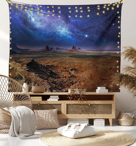 Vista 8 de Ambesonne Tapiz de cielo nocturno, estrellas estrelladas de nebulosa en el desierto, monumento valle, Utah, Arizona, paisaje de Estados Unidos