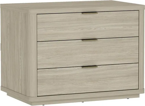 Vista 11 de Manhattan Comfort Evelyn - Mesita de noche con 3 cajones, mesa de noche minimalista de grano de madera con esquinas redondeadas y base elevada, mesa