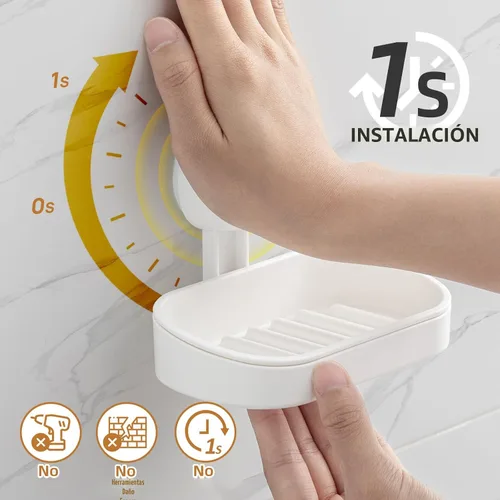 Vista 4 de LEVERLOC Soporte para Jabonera para Ducha con Ventosa Montado en la Pared Autodrenante SIN Taladrar Extraíble Soporte para Jabón en Barra y Esponja